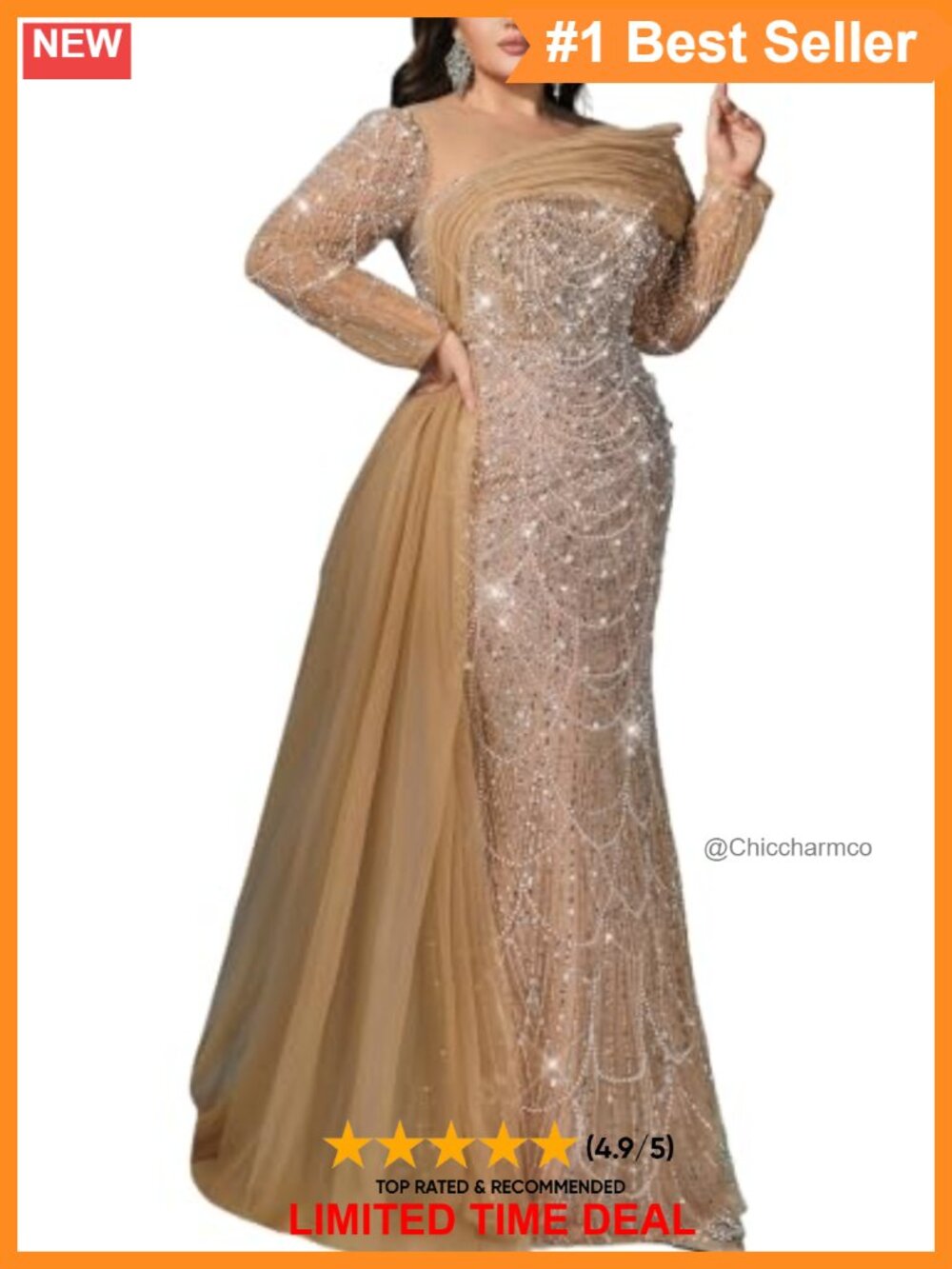 Plus Size Sequin Beaded Mermaid Formal Evening Gown Prom Dress